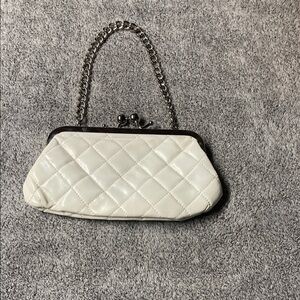 Candie's Quilted White Patent faux leather Kiss-Lock Clutch with Chain